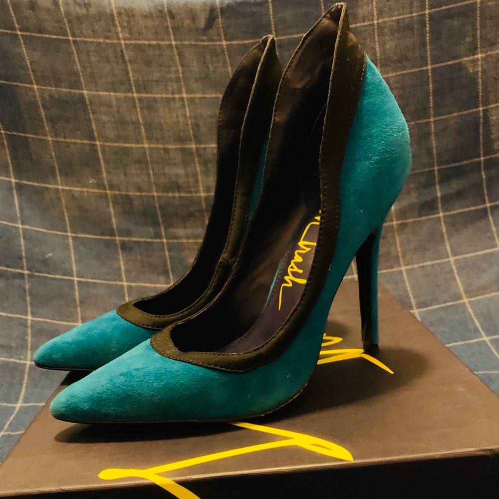 London Trash Teal suede heels